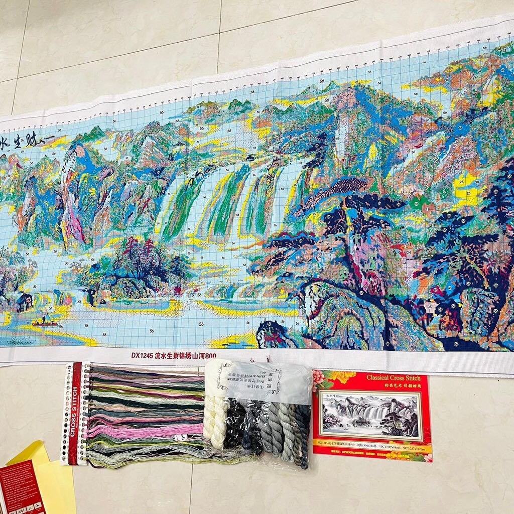 Tranh thêu kín phong cảnh Sơn Thủy- Tiền Vào Như Nước