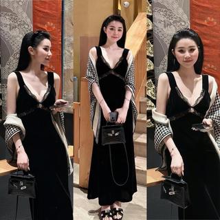Váy 2 Dây Nhung Phối Ren Đuôi Cá (Kèm Mút)