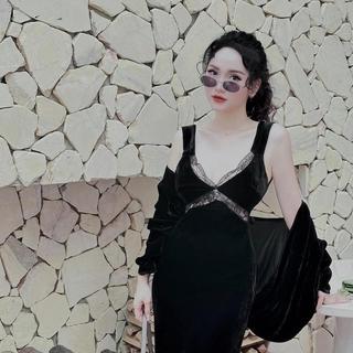 Váy 2 Dây Nhung Phối Ren Đuôi Cá (Kèm Mút)