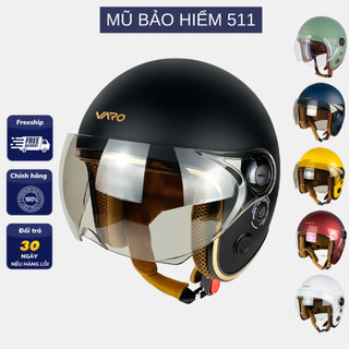 Mũ bảo hiểm 3/4 có kính VARO - viền đồng - thông gió thoáng khí kính chống chói chống tia uv cao cấp