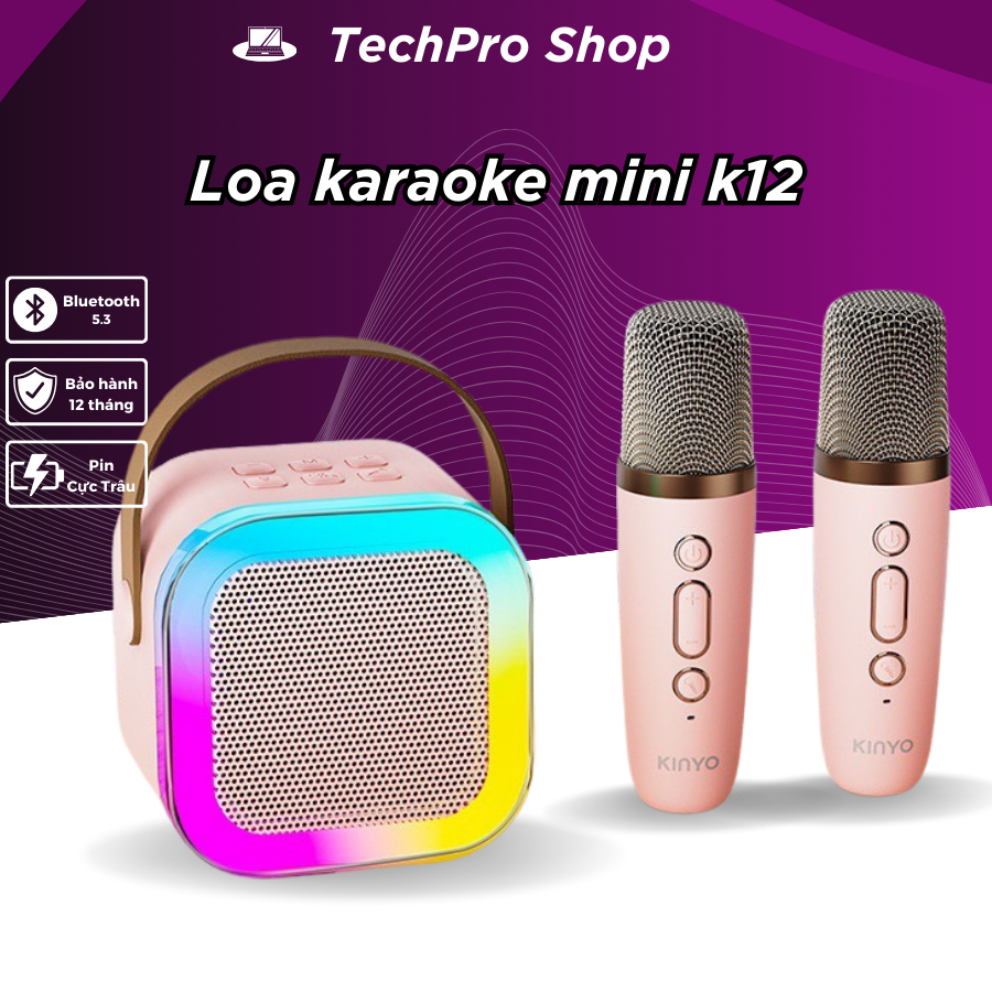 Loa karaoke mini có bluetooth K12 Không Dây  Kèm 2 Micro Thiết Kế Nhỏ Gọn Tiện Dụng _ LOA K12