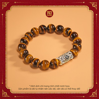 TINH LÂM Vòng Tay Phong Thủy Đá Mắt Hổ Vàng Nâu - Charm Lu Thống Vảy Rồng