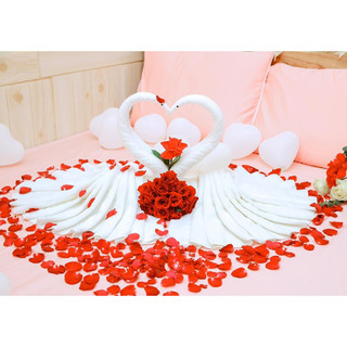 (GẤP SẴN) THIÊN NGA TRANG TRÍ PHÒNG CƯỚI gấp bằng khăn tắm (2 con = 4 khăn)
