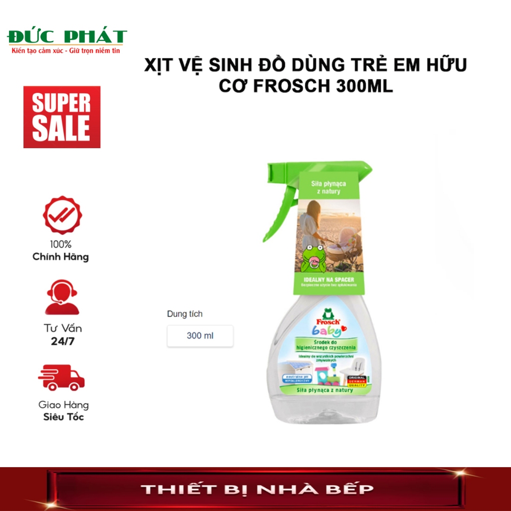 Xịt vệ sinh đồ dùng trẻ em hữu cơ Frosch 300ml NK Đức vệ sinh bề mặt bàn ghế, đồ chơi, xe đẩy cho bé
