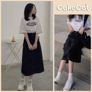 Chân Váy Jeans Đen Dáng Dài Chân Váy Dài Nữ Chân Váy Đen Chữ A Chỉ Nổi Cạp Chun Sau Hàn Quốc Cakecat