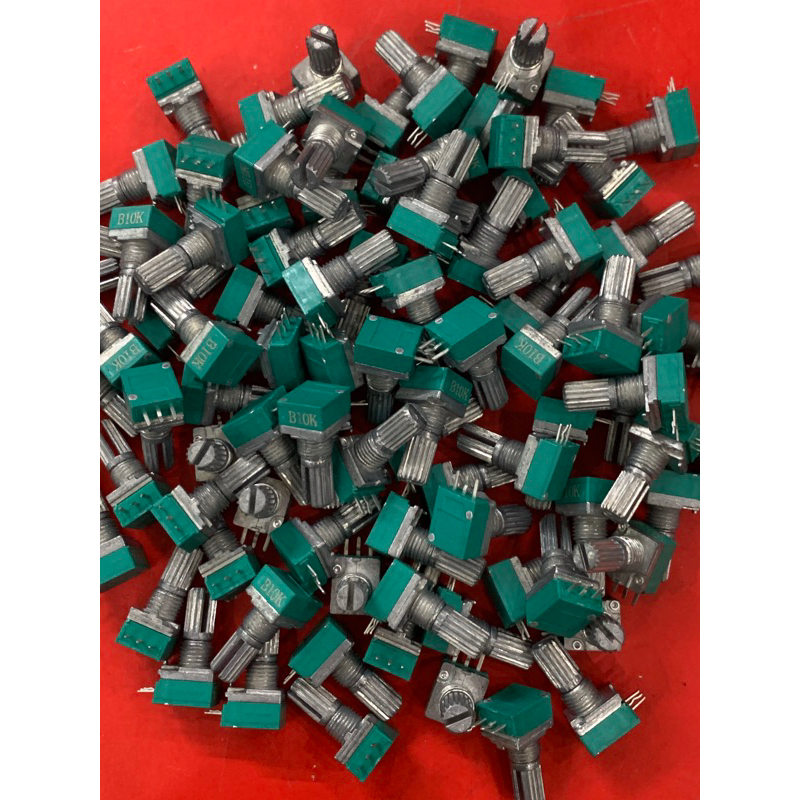 Sét 10 chiết áp 10k - 3C vuông xanh có ốc cán tròn ngắn 097N