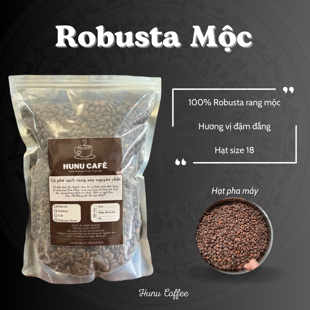 1kg Cà Phê Robusta mộc 100% nguyên chất, size 18