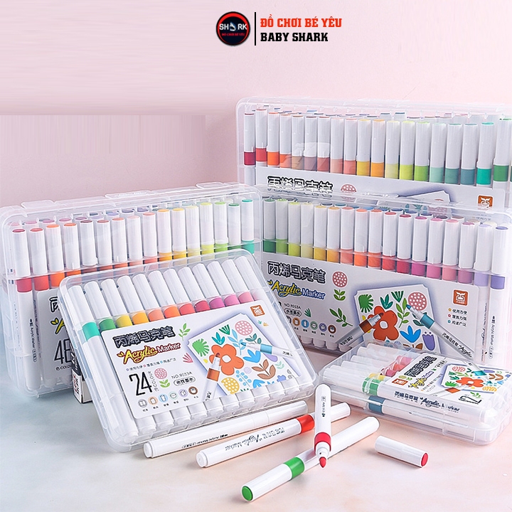 Bút Màu Acrylic Marker 12/24/36/48/60 Cao Cấp Màu Sắc Tươi Sáng - Bút Lông Màu