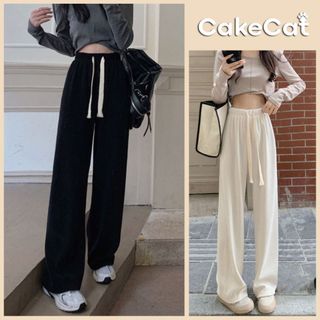 Quần Nỉ Tăm Ống Suông Dây Rút 3 Màu Freesize Quần Nỉ Ống Rộng Thu Đông chất tăm mịn, Quần nỉ nữ cạp cao