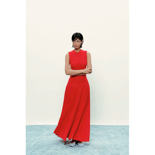 Normallife | DRESS 16 Váy len mỏng không tay cổ tròn đỏ