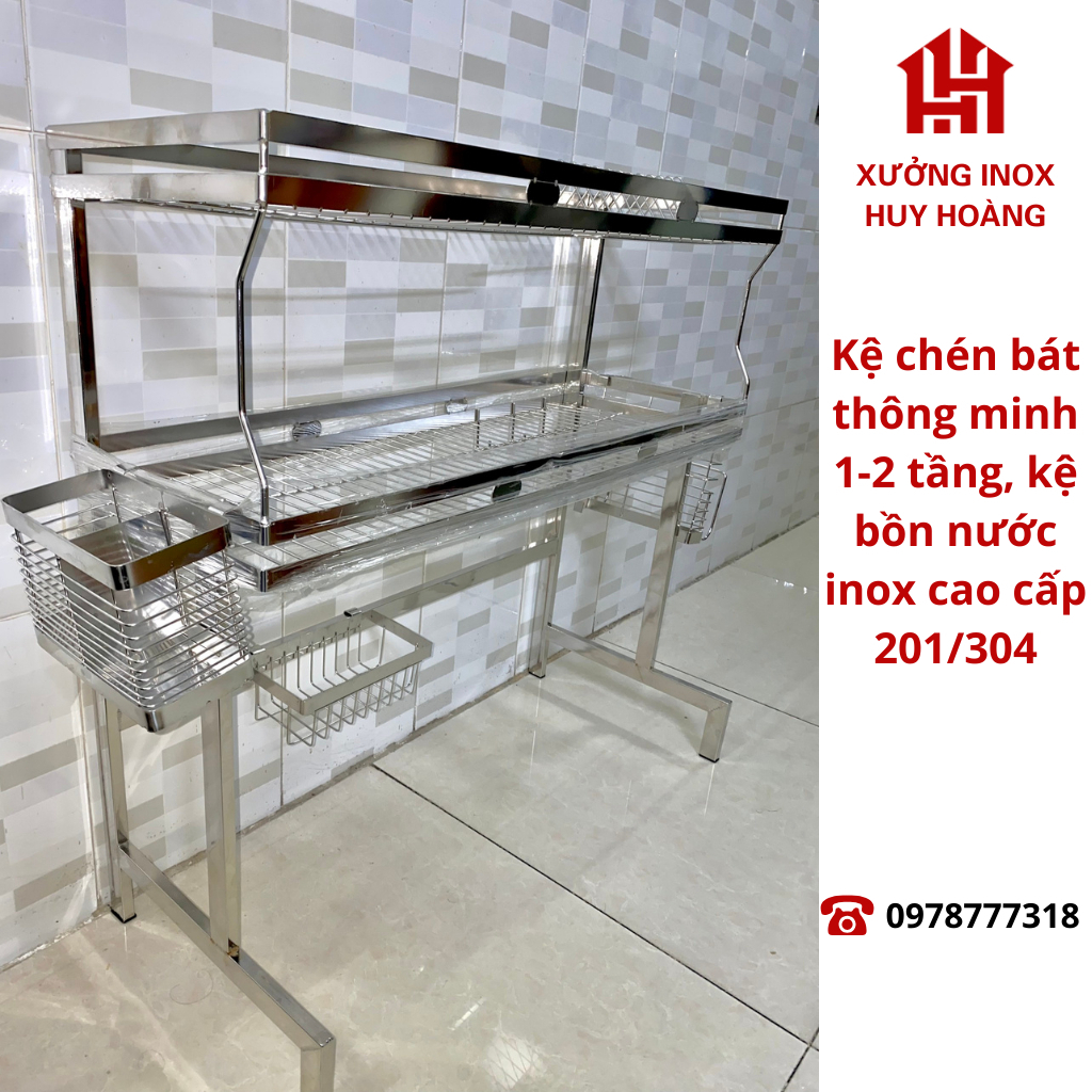 Kệ chén bát thông minh 1-2 tầng inox nguyên khối, kệ bồn rửa chén inox, giá dựng bếp đĩa nhiều tầng, kệ bếp nhiều tầng