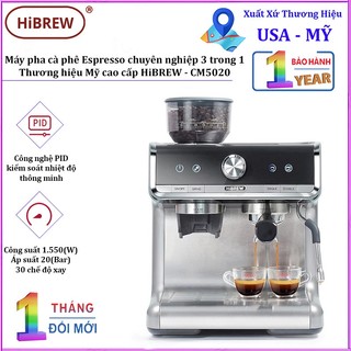 Máy pha cà phê Espresso chuyên nghiệp 3 trong 1, thương hiệu cao cấp HiBREW - CM5020