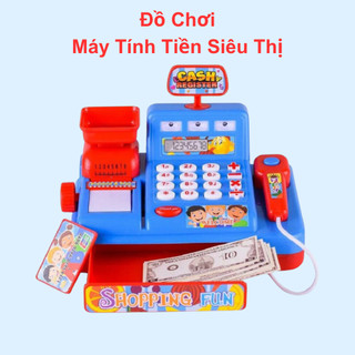 Đồ chơi máy tính tiền siêu thị màu xanh lam cho bé tập tính toán chơi đồ hàng cùng bạn bè