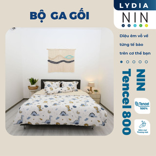Bộ 5 món drap, áo gối NIN Tencel 800 - Hình con thú Lydia (Không kèm mền)