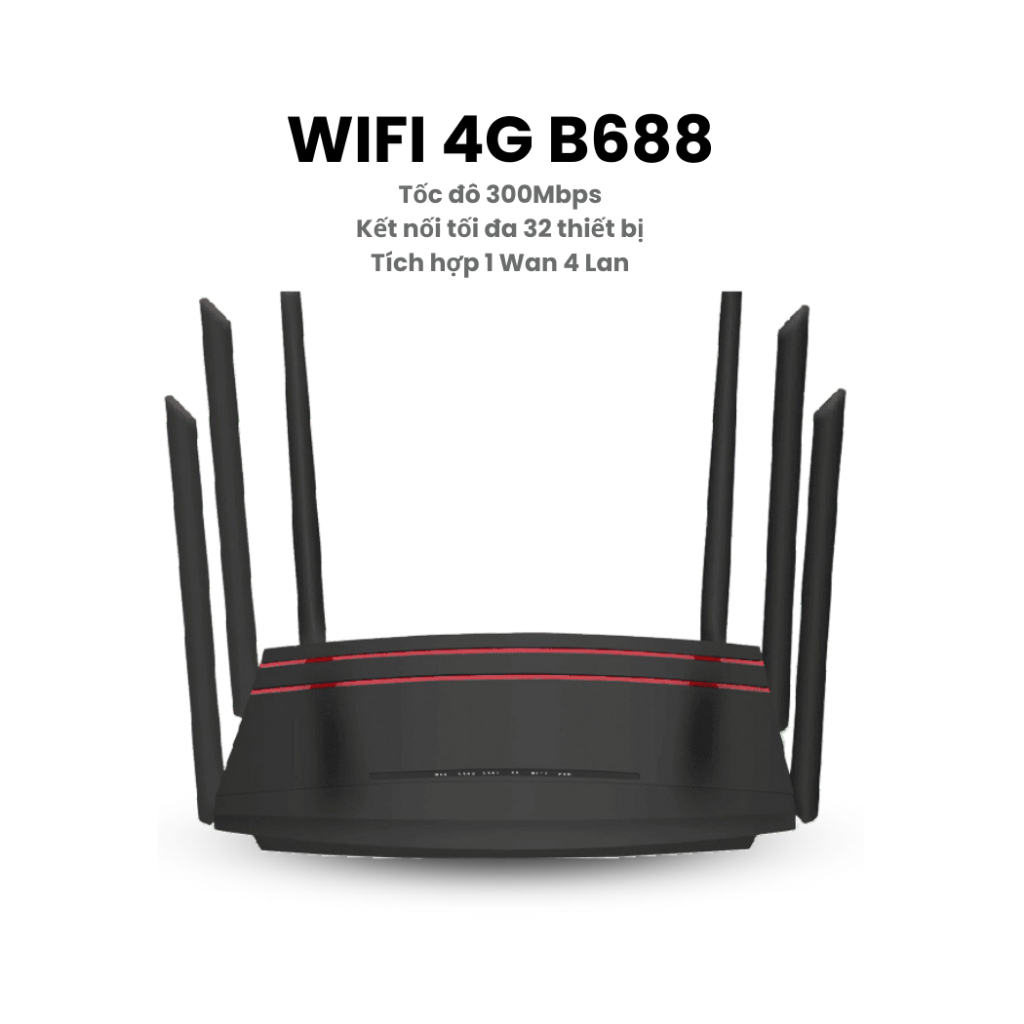 Bộ Phát Wifi Từ Sim 4G 1 WAN 4 LAN 6 Ăng Ten Mã B688, Tốc Độ Mạng Nhanh, Khỏe, Ổn Định, Phù Hợp Khu Vực Sóng Yếu