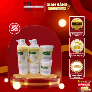 Bộ chăm sóc da cơ bản hoa cúc, bộ 4 chai sữa rửa mặt kem massage tẩy da chết chính hãng