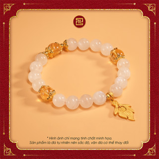 TINH LÂM Vòng Tay Moonstone 8 Li Mix Thạch Anh Vàng 8,5 Li - Charm Long Vĩ Bọc Vàng