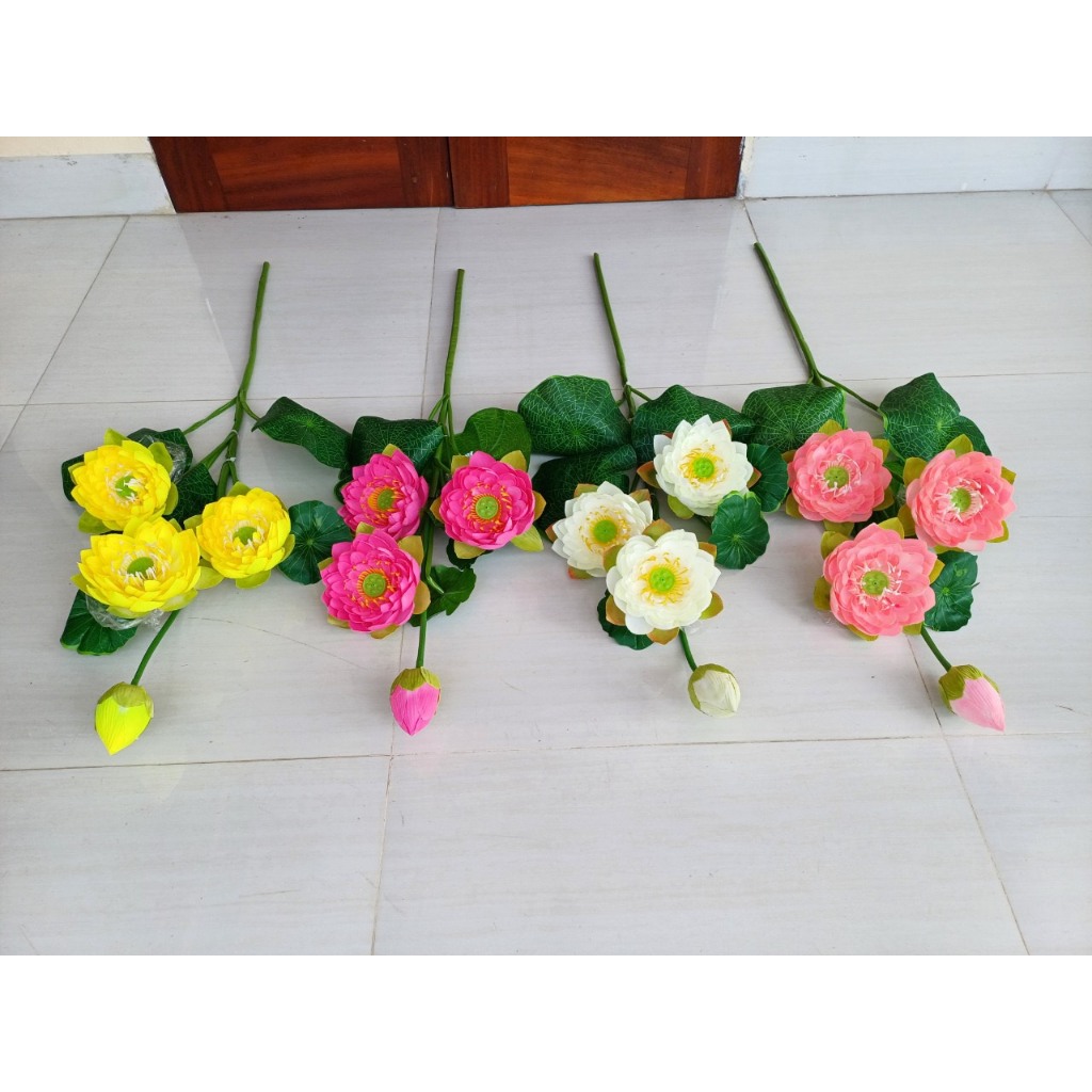 Hoa giả, hoa lụa - 3 cành Sen thái / Sen lụa đẹp