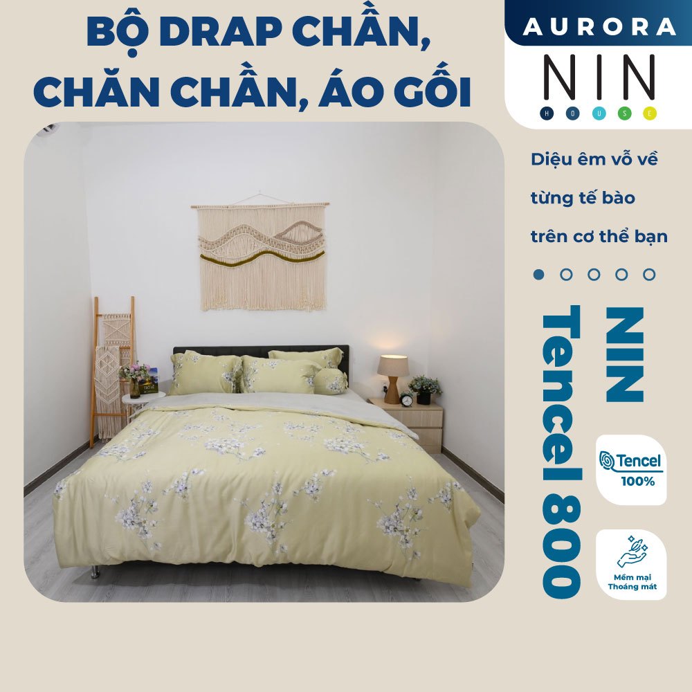 Bộ 6 món drap CHẦN, áo gối kèm mền NIN Tencel 800 - màu vàng Audora