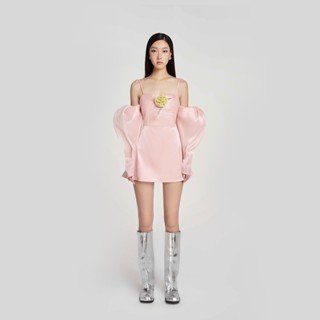 DEAR JOSÉ - Đầm ngắn trễ vai tay phồng vải organza hồng baby - Psyche