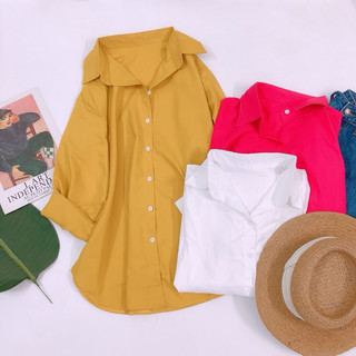 Sơ mi lụa trơn fom rộng tay dài - jancaroshop