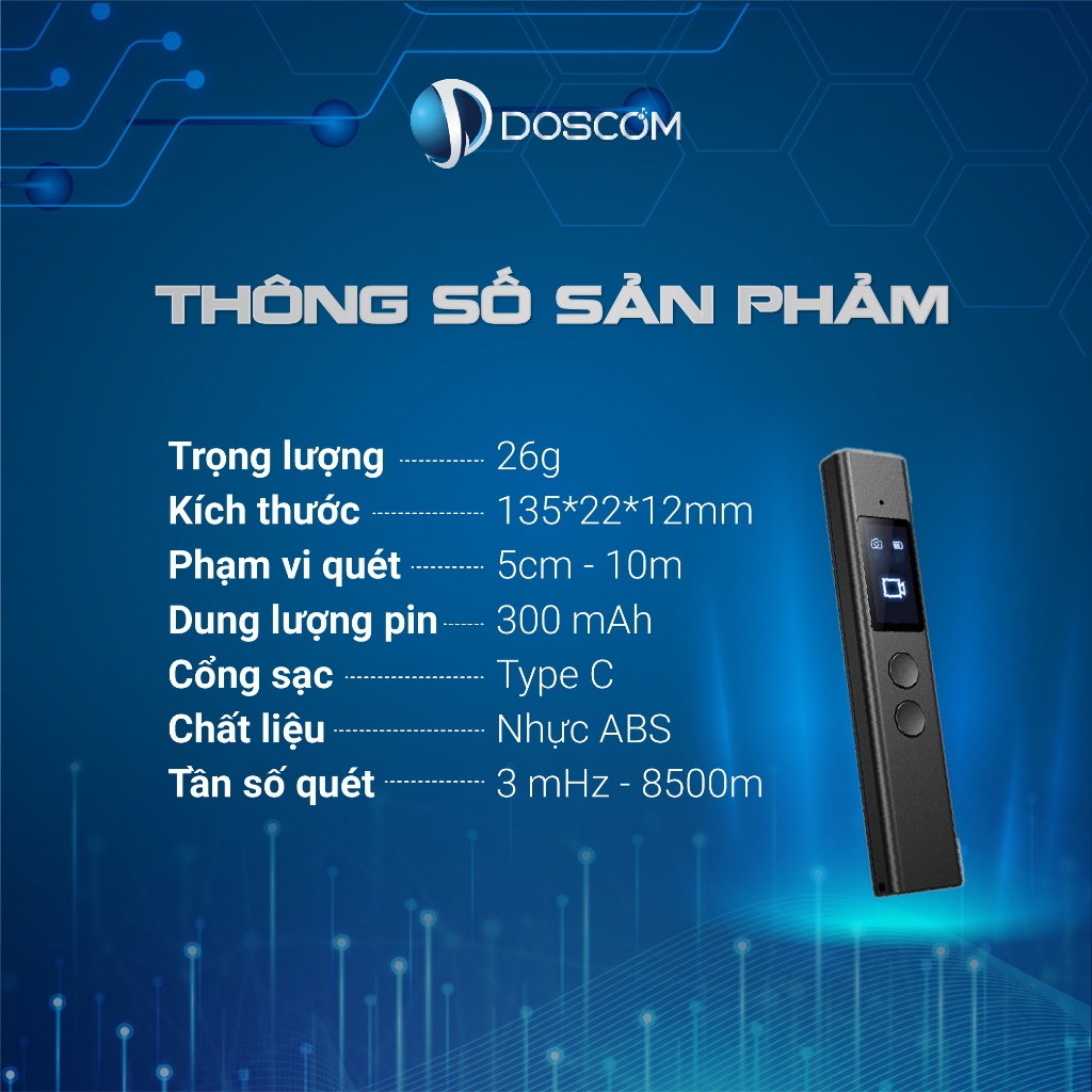 Doscom D2 - Thiết Bị Dò Tìm Máy Ghi Âm, Máy Định Vị GPS, Camera Mini - Độ Nhạy Cao, Tích Hợp Công Nghệ Dò Từ Trường