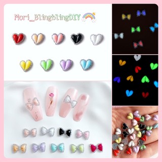 Set 10 charm mini hình trái tim, nơ trang trí móng tay