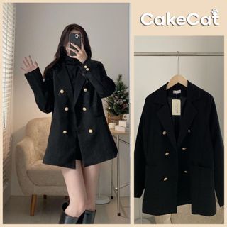 Áo Blazer - Áo Khoác Blazer Nữ Dáng Dài Áo Vest 2 Lớp Túi Tay Dài 2 Cúc Áo Khoác Nữ Độn Vai Chuẩn Form Cakecat