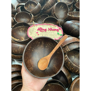 Combo bát chén gáo dừa + muỗng gỗ dừa 12-14cm loại 1