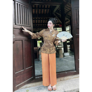 Đồ lam đi chùa -pháp phục đi lễ nguyên set lụa-đồ lam đi chùa# áo bà ba gấm cao cấp- áo shop tự chụp