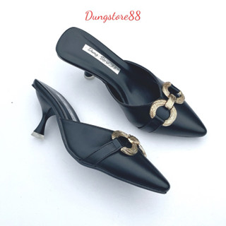  Sục Cao Gót Giày Cao Gót DUNGSTORE88  Mũi Nhọn Gót Vuông 5cm 2 Màu Đen Trắng Sành Điệu thời trang 