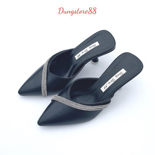 giày cao gót DUNGSTORE88 mũi nhọn 5cm gót nhọn chất da mềm trang trí dây đính đá-dd011