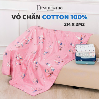 Vỏ chăn cotton 2mx2m2 mỏng đanh mát, chăn hè trần 1 mặt có khóa kéo lồng ruột mùa đông - DREAMHOME