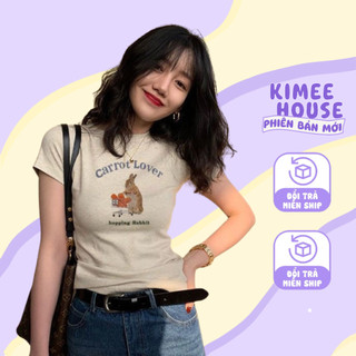 Áo thun ôm body baby tee nữ vải cotton ngắn tay cổ tròn in hình thỏ chất vải co dãn 4 chiều MA041 SG