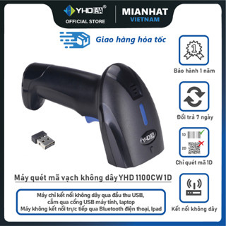 Máy quét mã vạch không dây YHD 1100CW 1D, Máy bắn mã vạch Barcode không dây dùng trên Máy tính (bảo hành 1 năm)