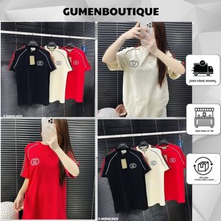 Áo phông nam gc thêu logo phối kẻ tay áo - áo thun nam nữ gc phối màu tay cực đẹp