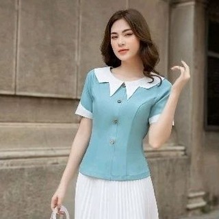 Áo Kiểu Nữ Công Sở From Ngắn Viền Trắng