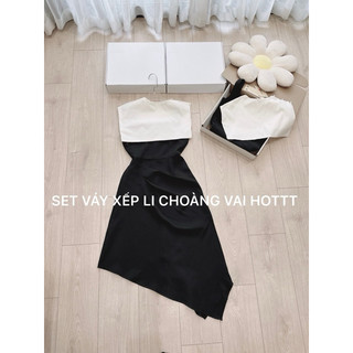 Váy li sườn chéo mix choàng 2 lớp