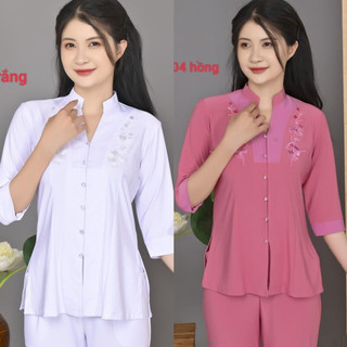 Đồ lam đi chùa# _ cổ lảnh tụ hoa thêu