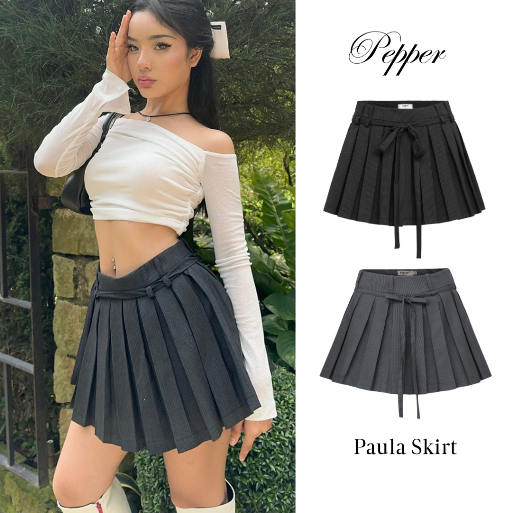 Chân Váy Mini Xếp Ly Cạp Thấp Pepper Clothing Váy Dáng Xoè Trendy Có Quần Bên Trong Kèm Dây Thắt Lưn