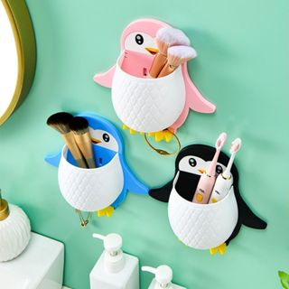 Kệ treo tường đa năng kệ dán tường hình chim cánh cụt đựng đồ cá nhân mỹ phẩm bàn chải dễ thương