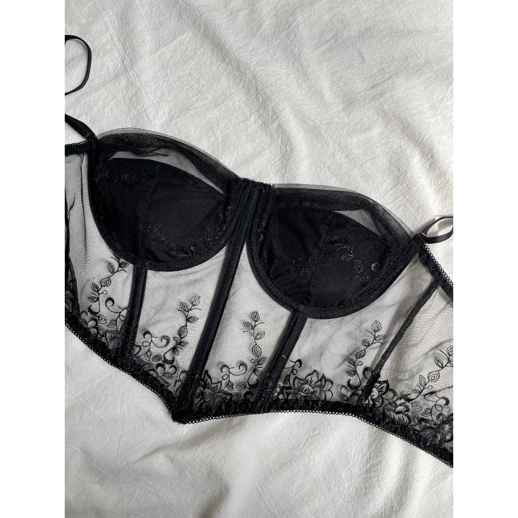 Áo Corset Ren Nữ Quyến Rũ LA PERBRA Áo Bra Ren Quây Đắp Lưới Cúp Ngang Áo Bra 2 Dây Có Gọng Có Mút - Lily Corset | BigBuy360 - bigbuy360.vn