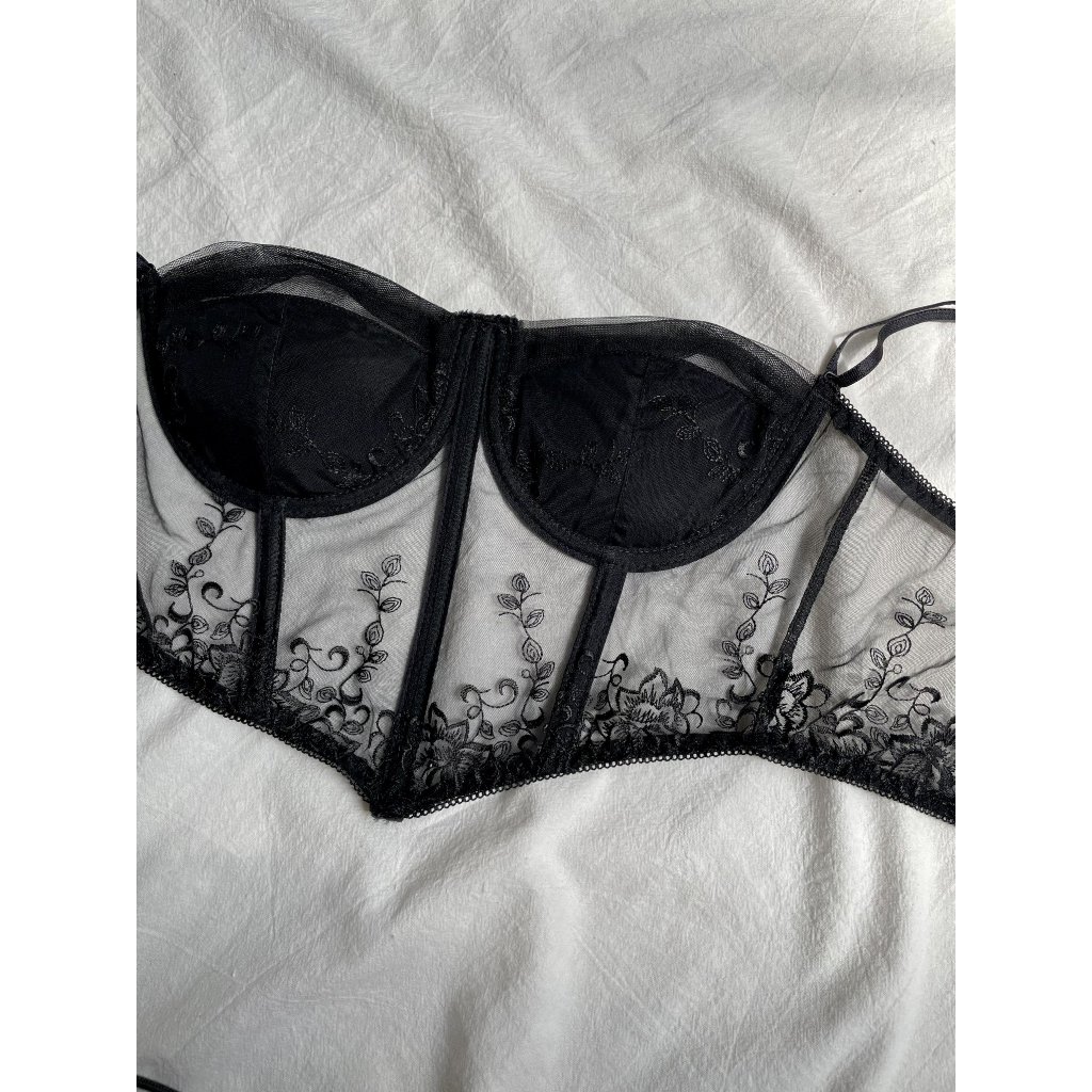 Áo Corset Ren Nữ Quyến Rũ LA PERBRA Áo Bra Ren Quây Đắp Lưới Cúp Ngang Áo Bra 2 Dây Có Gọng Có Mút - Lily Corset | BigBuy360 - bigbuy360.vn