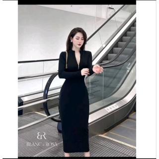 đầm body dáng dài phối khóa kéo tay dài bigsize 40-120kg