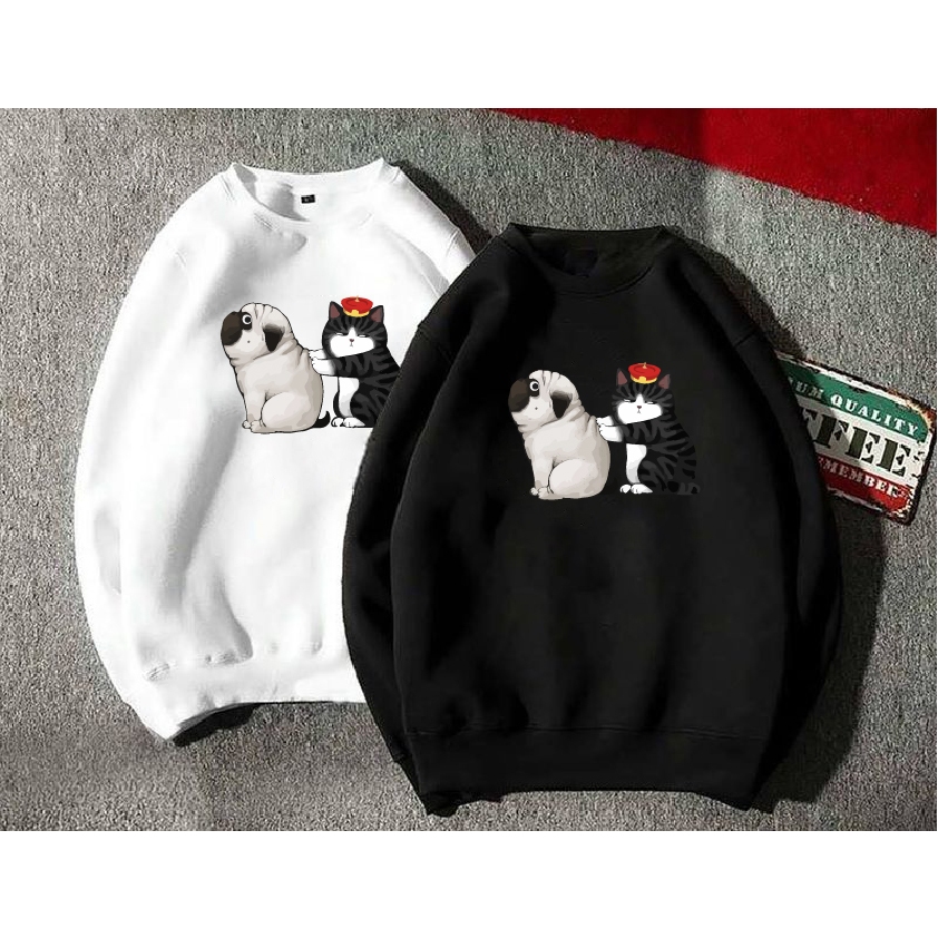 Áo nỉ Sweater hình chó Pug dễ thương form suông rộng unisex cho nam nữ cổ tròn, chất nỉ bông siêu ấm áo sweate