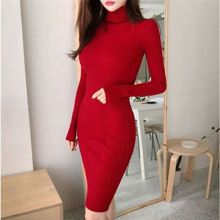 Váy len body cổ lọ dáng dài len gân hàng Quảng Châu _Habi shop