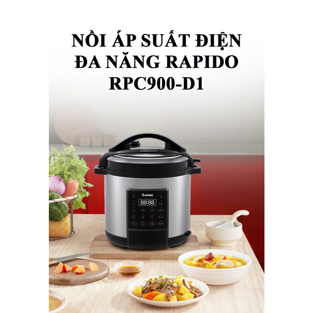 Nồi áp suất đa năng Rapido RPC -1000M (Điều khiển cơ) 5Lít, Công suất 1000W, chế độ nấu đa năng