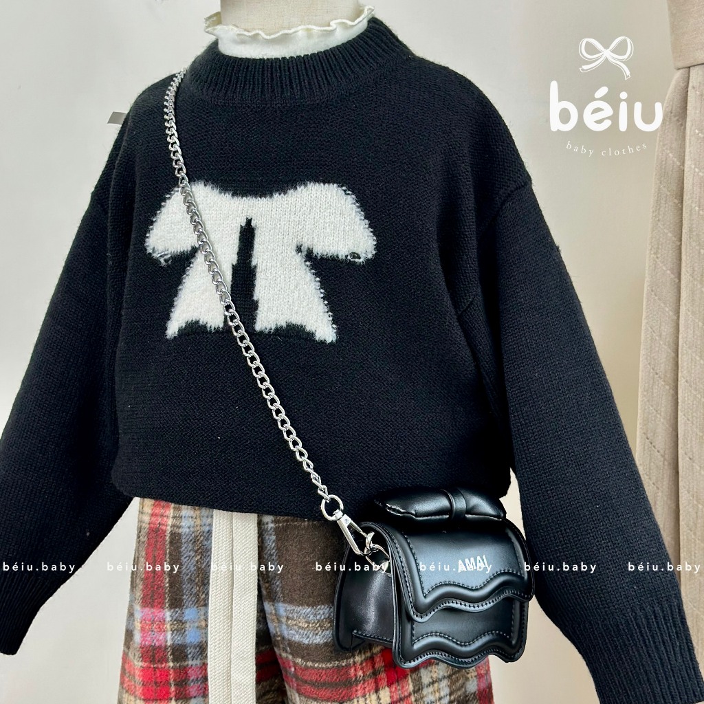 (𝑯𝒂̀𝒏𝒈 𝒄𝒐́ 𝒔𝒂̆̃𝒏 - Ảnh thật) Áo len Black Bow cho bé