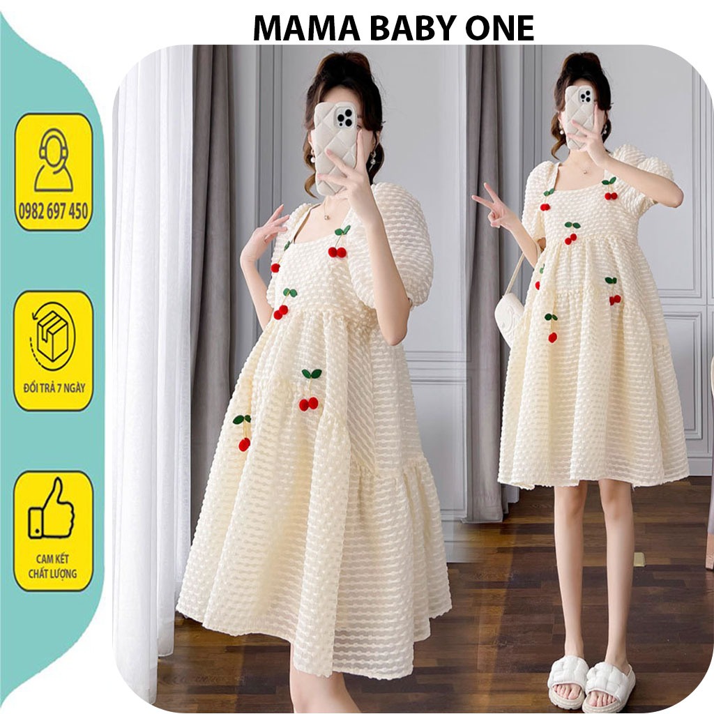 ĐẦM VÁY MÙA HÈ CỰC XINH V710-ĐẦM BẦU DÁNG SUÔNG THIẾT KẾ BABY DOLL PHỐI HOA LÁ SANG CHẢNH MẶC CÔNG SỞ DỰ TIỆC FRE SIZE