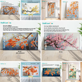 [50x100cm] Tranh Tô Màu Số Hóa Phong Cảnh Hồng Chín Cỡ Lớn Căng Khung Sẵn Trang Trí Phòng Khách